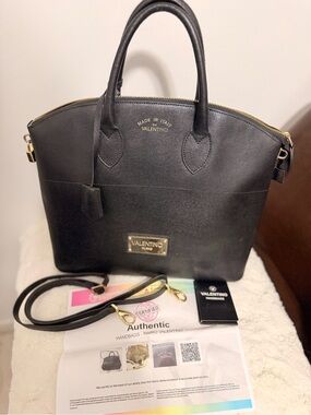 Valentino Black Leather Dome Tote with Gold Hardware